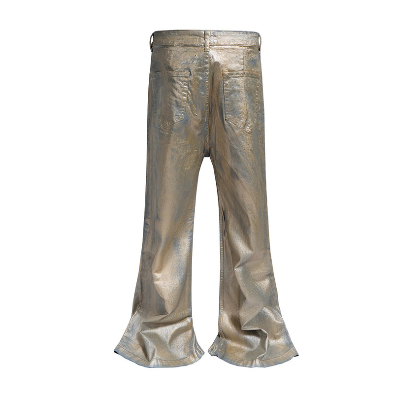 Jean flare métallisé doré – Pantalon en denim large à pattes d’éléphant