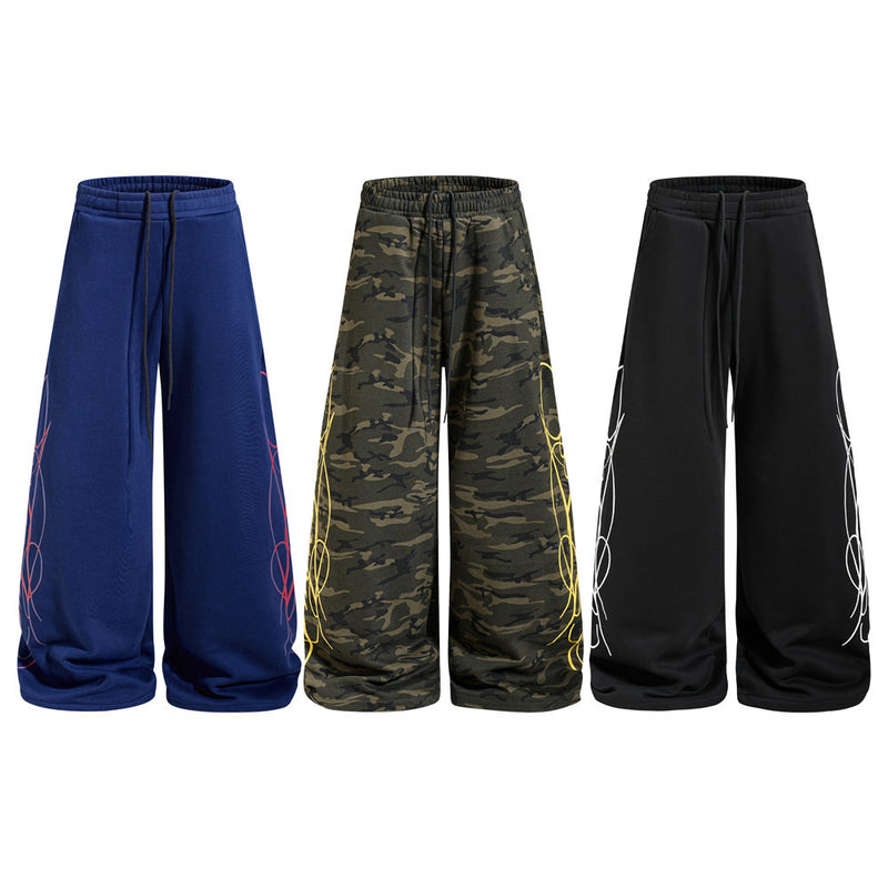 Men's Wide-Leg Sweatpants with Graffiti Print – Oversized Fit, Drawstring Waist