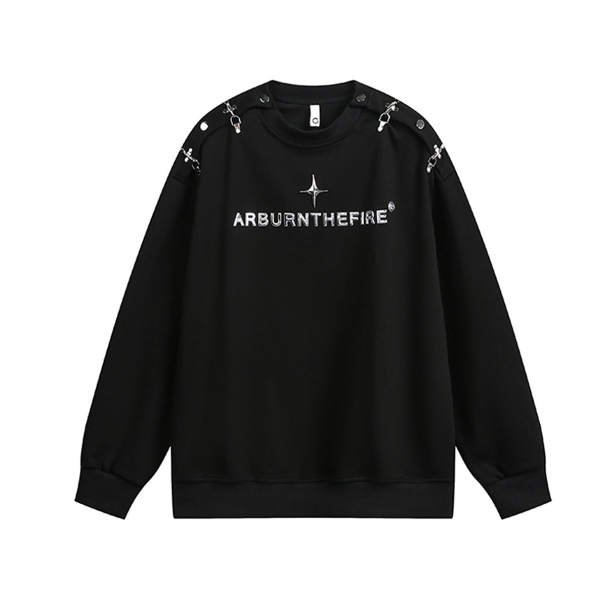 Sweat-shirt punk streetwear à col rond avec anneaux métalliques sur les épaules