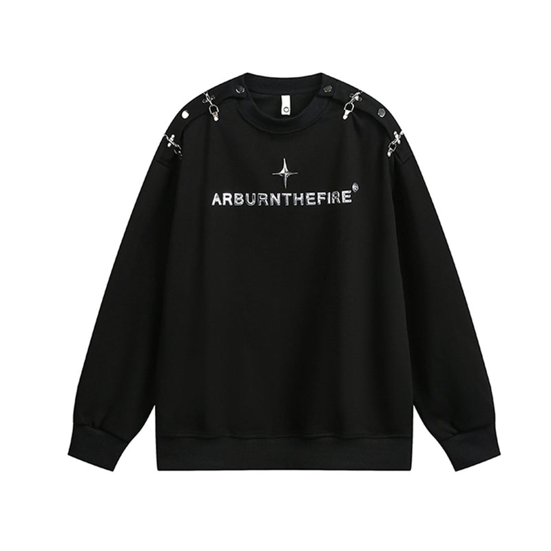Sweat-shirt punk streetwear à col rond avec anneaux métalliques sur les épaules