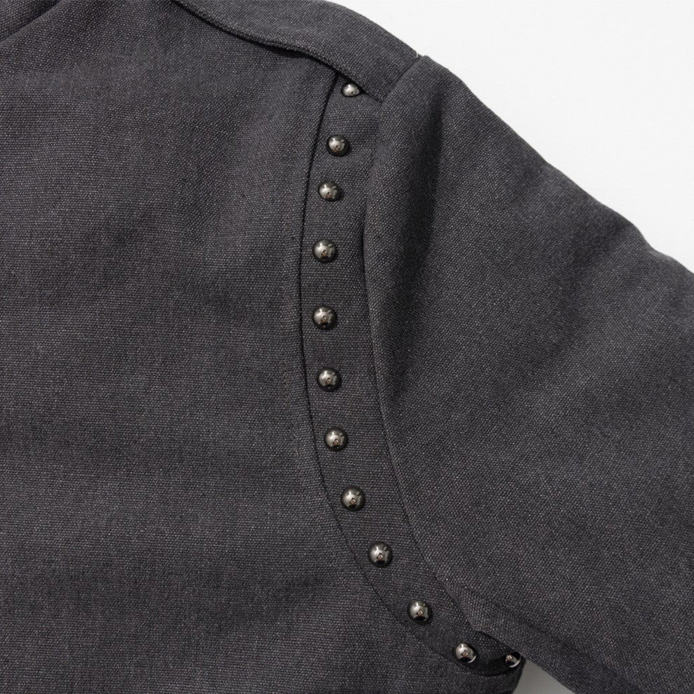 Veste moto homme à col en fausse fourrure – Zip diagonal, détails cloutés, gris anthracite