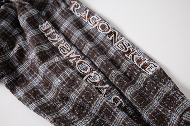 Button Up Plaid Shirt with Sleeve Embroidery – Oversized Flannel Shirt