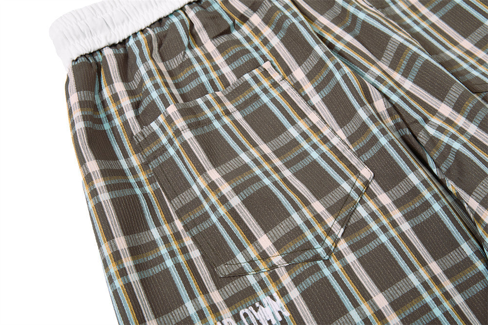 Plaid Wide-Leg Parachute Pants – Oversized Draped Fit with Drawstring Hem