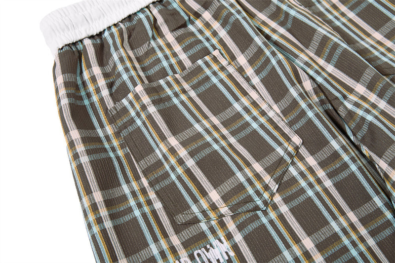 Plaid Wide-Leg Parachute Pants – Oversized Draped Fit with Drawstring Hem