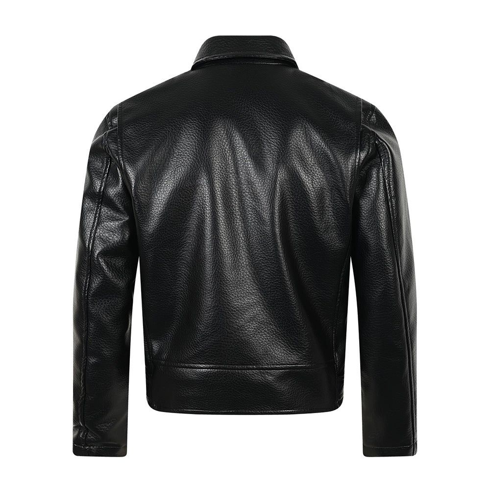 Men's Black PU Leather Moto Jacket – Asymmetric Double Zip & Belted Hem