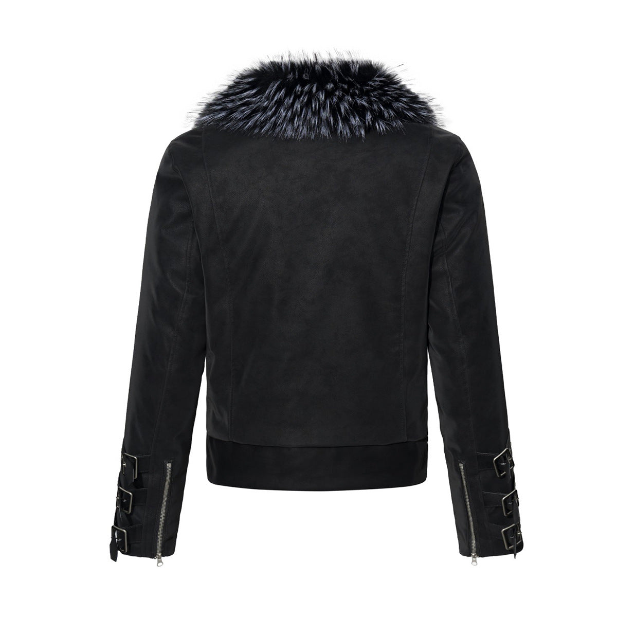 Faux Fur Collar Military Double-Button Moto Jacket – Padded PU Leather Bomber