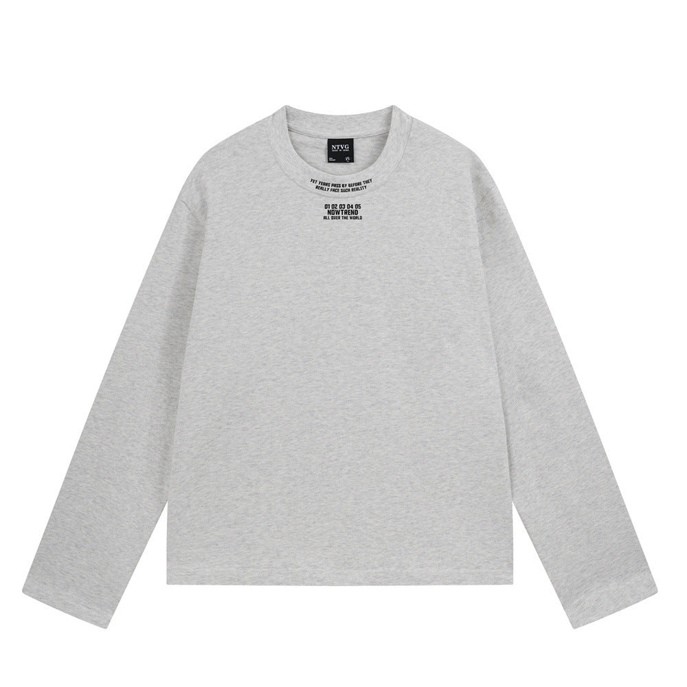 Langarm-T-Shirt mit Rundhalsausschnitt – minimalistischer Schriftprint, meliertes Grau