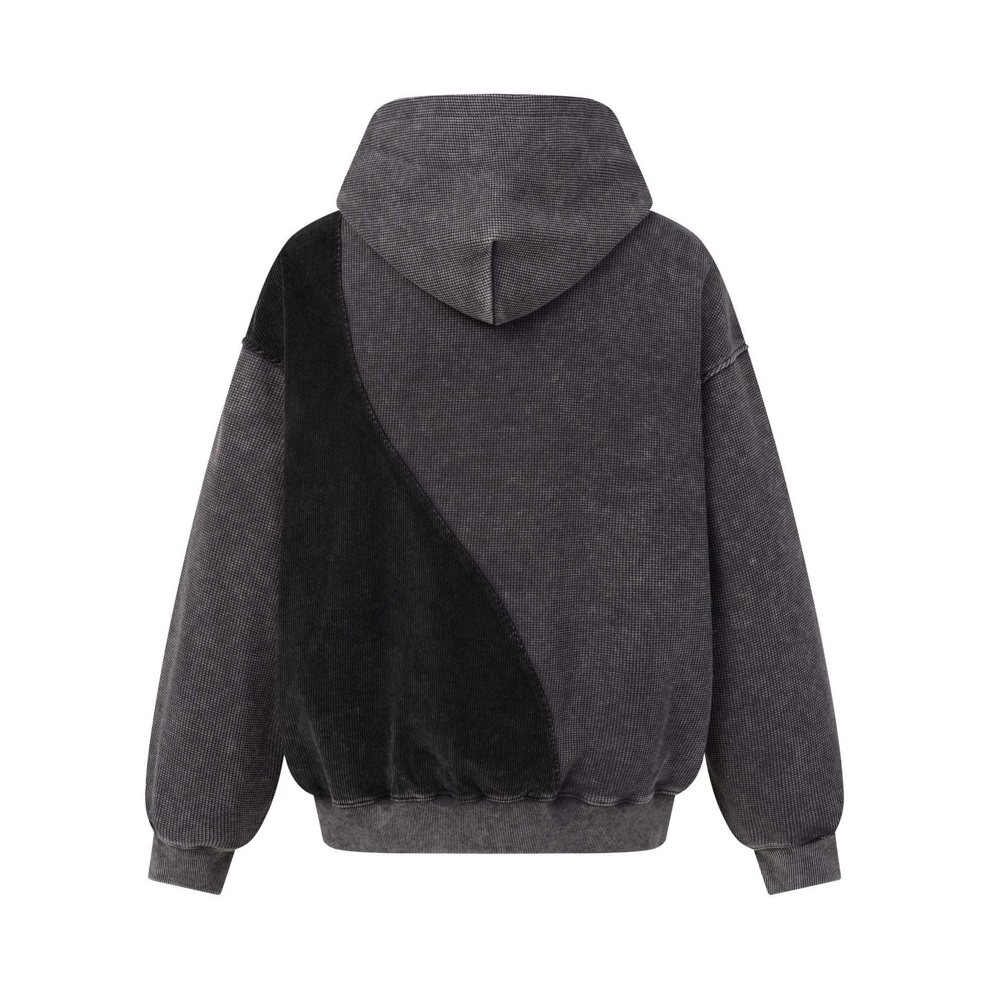 Sweat à capuche zippé quart de zip en maille gaufrée – Design bicolore déconstruit