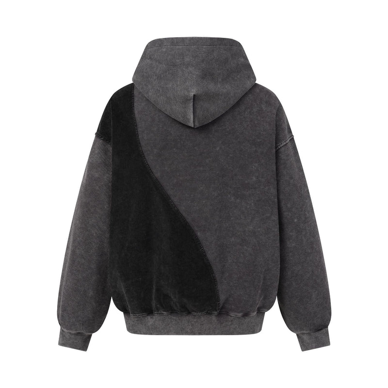 Sweat à capuche zippé quart de zip en maille gaufrée – Design bicolore déconstruit