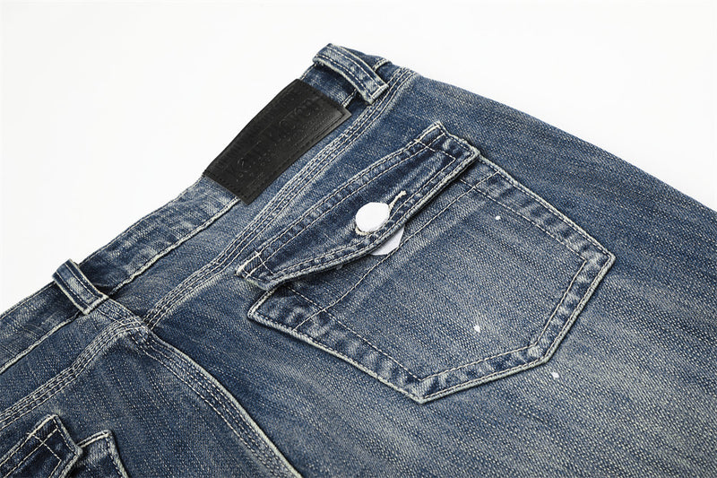 Punk Washed Distressed Flare Jeans – Men's Wide-Leg Denim with Paint Splatter &
