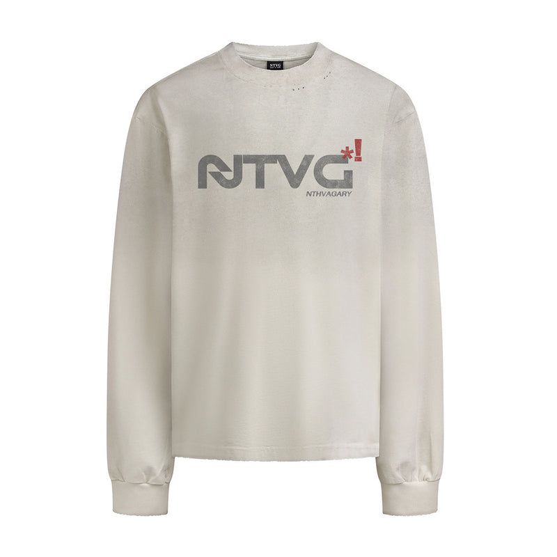NTVG Acid Wash Long Sleeve Graphic T-Shirt – Distressed Logo Crew Neck