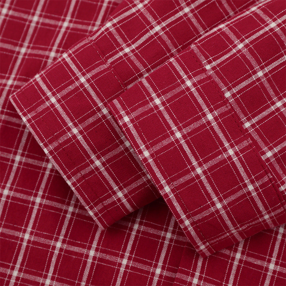 Mens Red Button Up Shirt Plaid Star Patch Long Sleeve Oversized Flannel