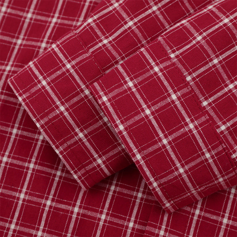 Mens Red Button Up Shirt Plaid Star Patch Long Sleeve Oversized Flannel