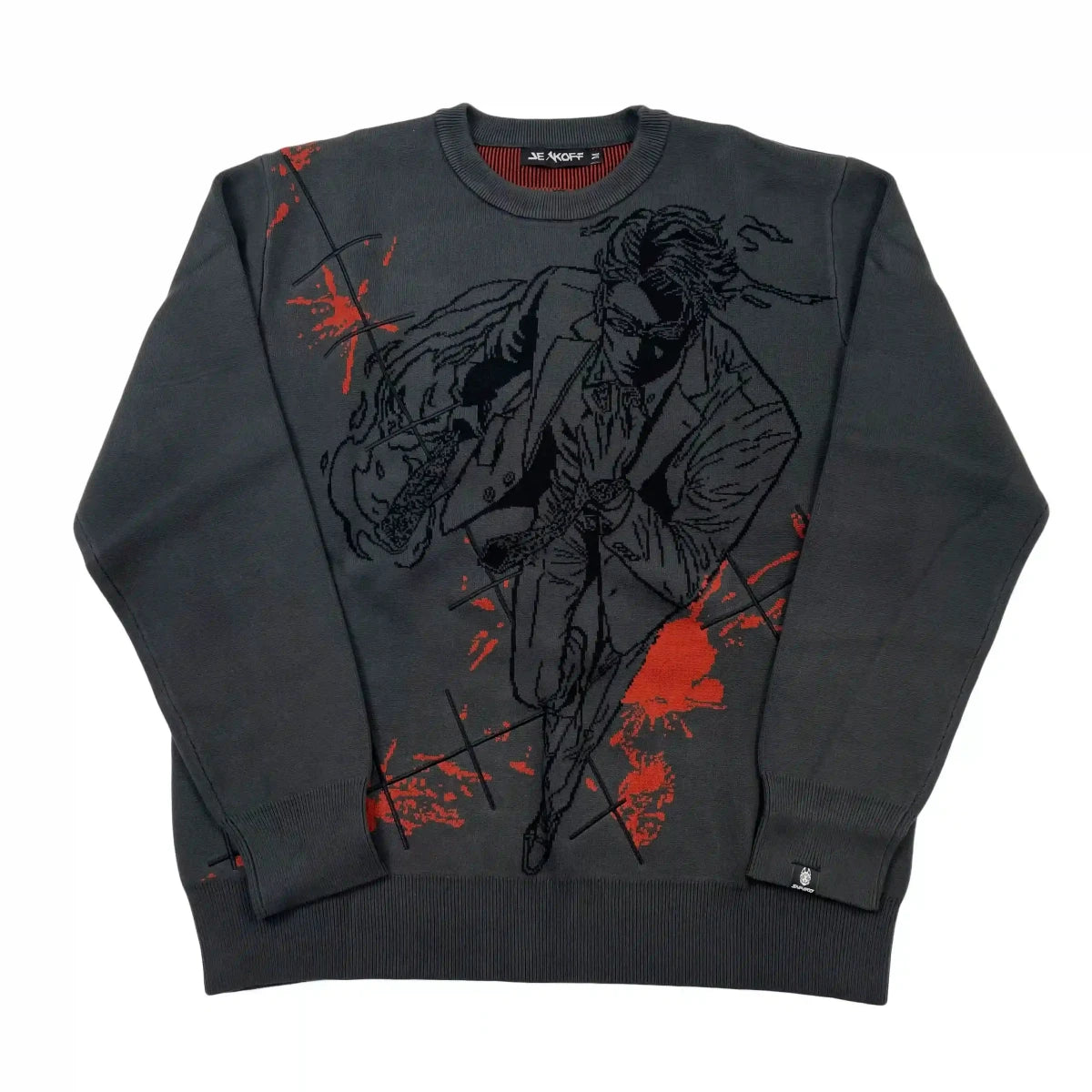 Nanami Kento Blood Splatter Anime Knit Crewneck Sweater Dark Charcoal