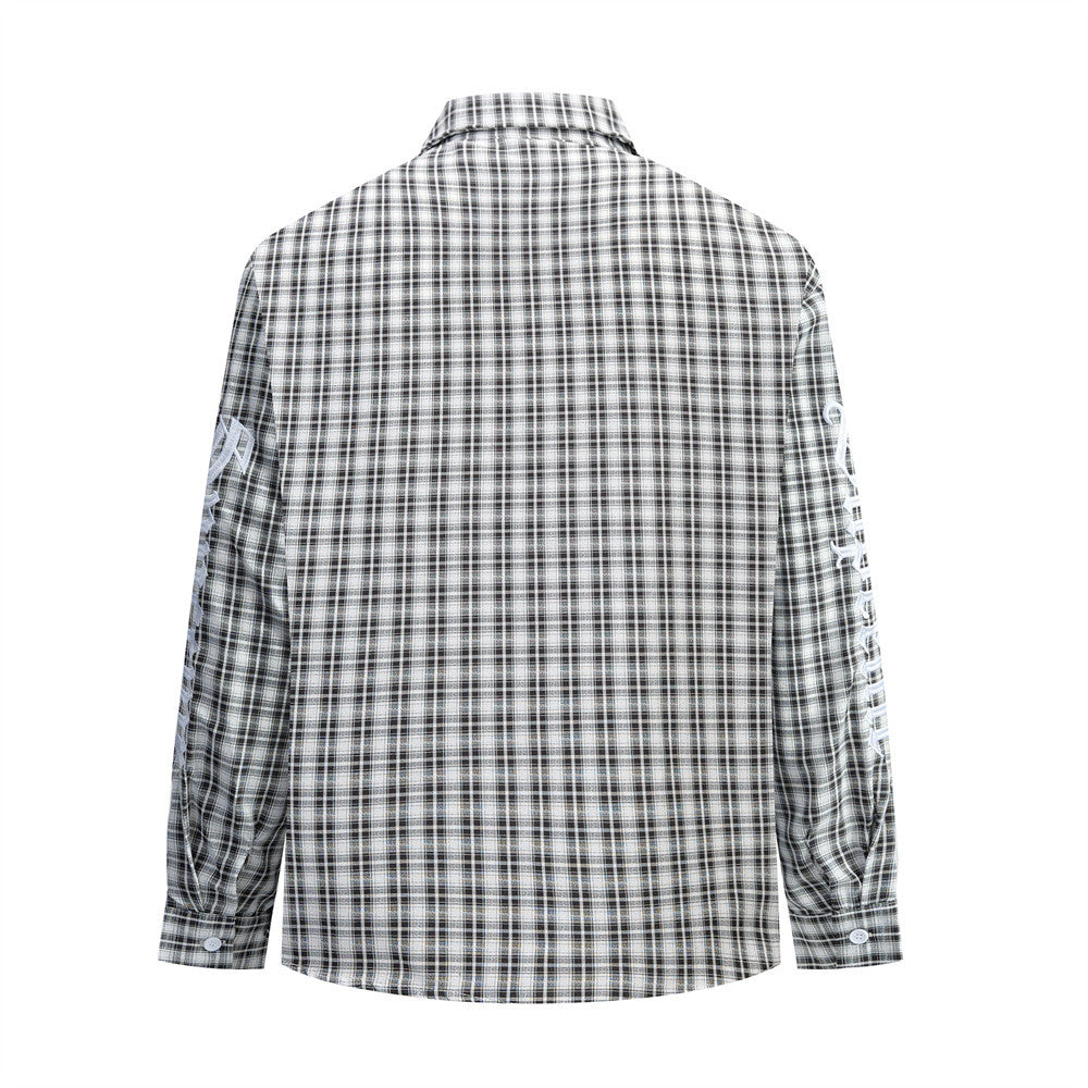 Embroidered Button Down Shirt – Men's Plaid Long Sleeve Gothic Logo Flannel
