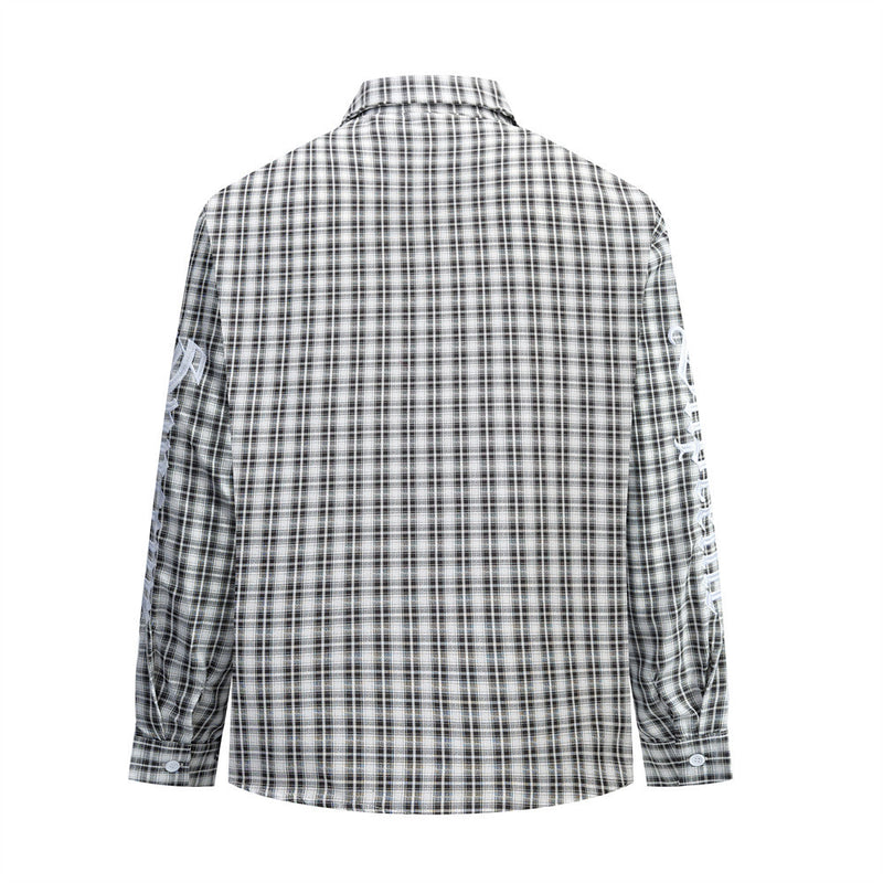 Embroidered Button Down Shirt – Men's Plaid Long Sleeve Gothic Logo Flannel