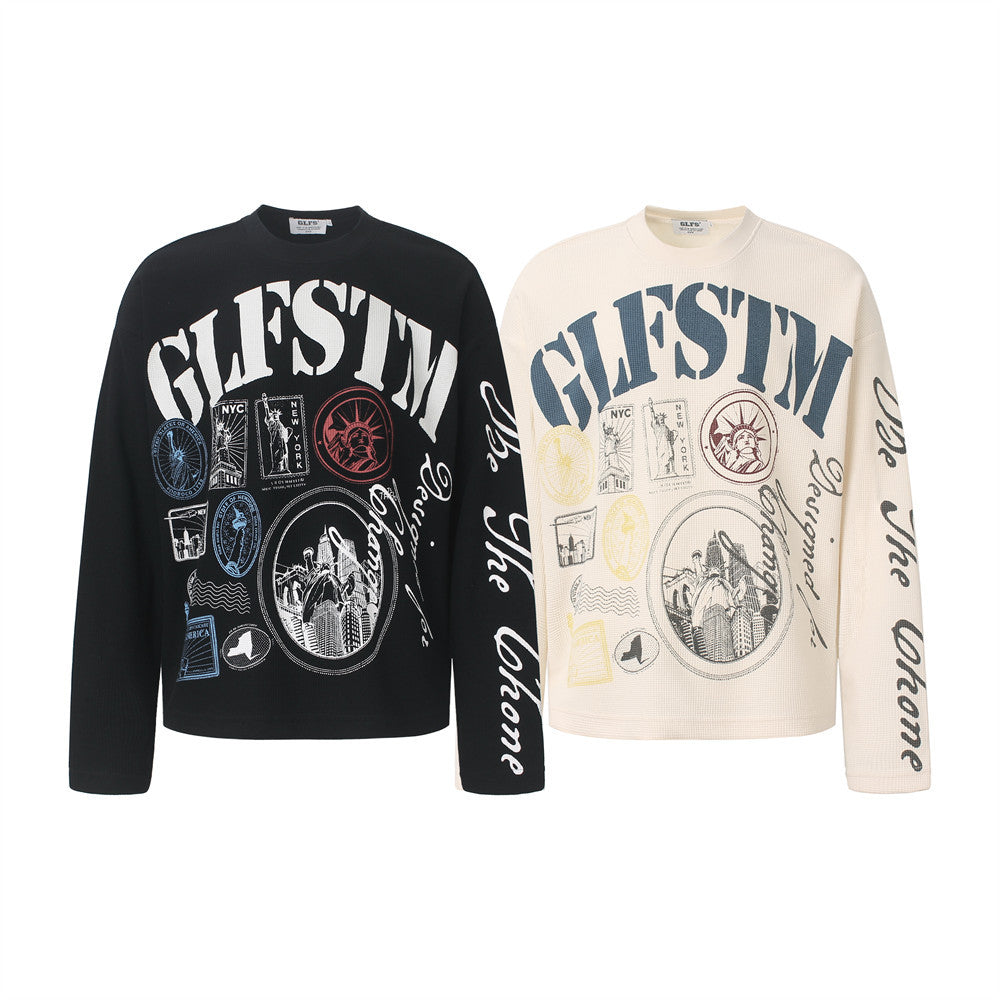 GLFSTM New York Graphic Long-Sleeve Waffle-Knit Tee – Oversized Crew Neck