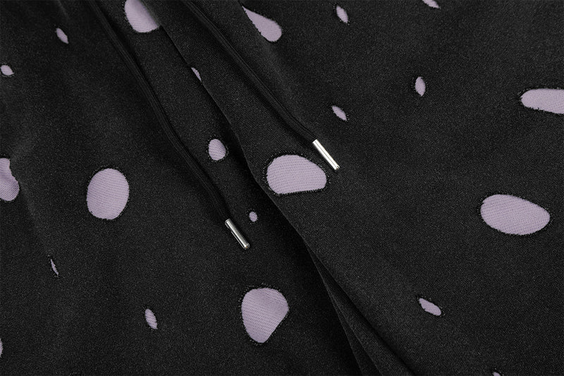 Wide-Leg Sweatpants Black Polka Dot Print Elastic Waist Drawstring