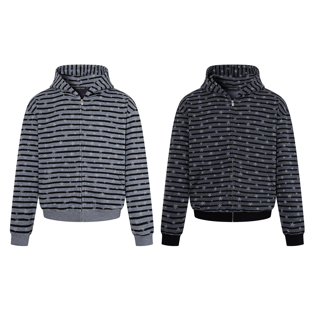 Striped Star Print Zip-Up Hoodie – Relaxed Fit Full-Zip Sweatshirt