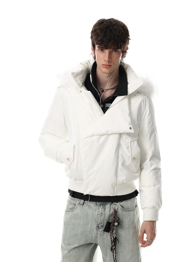Fur-Collar Bomber Down Jacket – Vintage American Short Puffer Coat