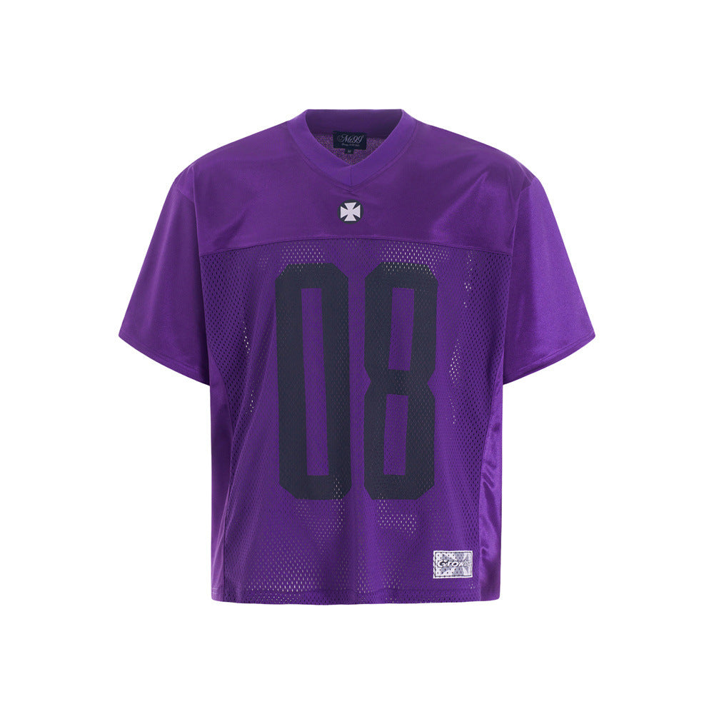 Oversized V-Neck T-Shirt Men's Football Jersey Mesh Number 08 Short Sleeve