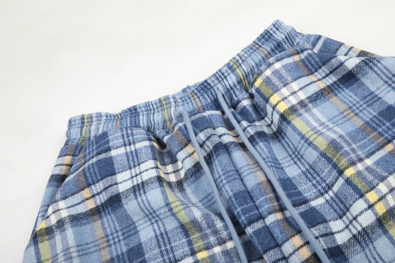 Plaid Wide-Leg Pants – Relaxed Fit Flannel Drawstring Trousers