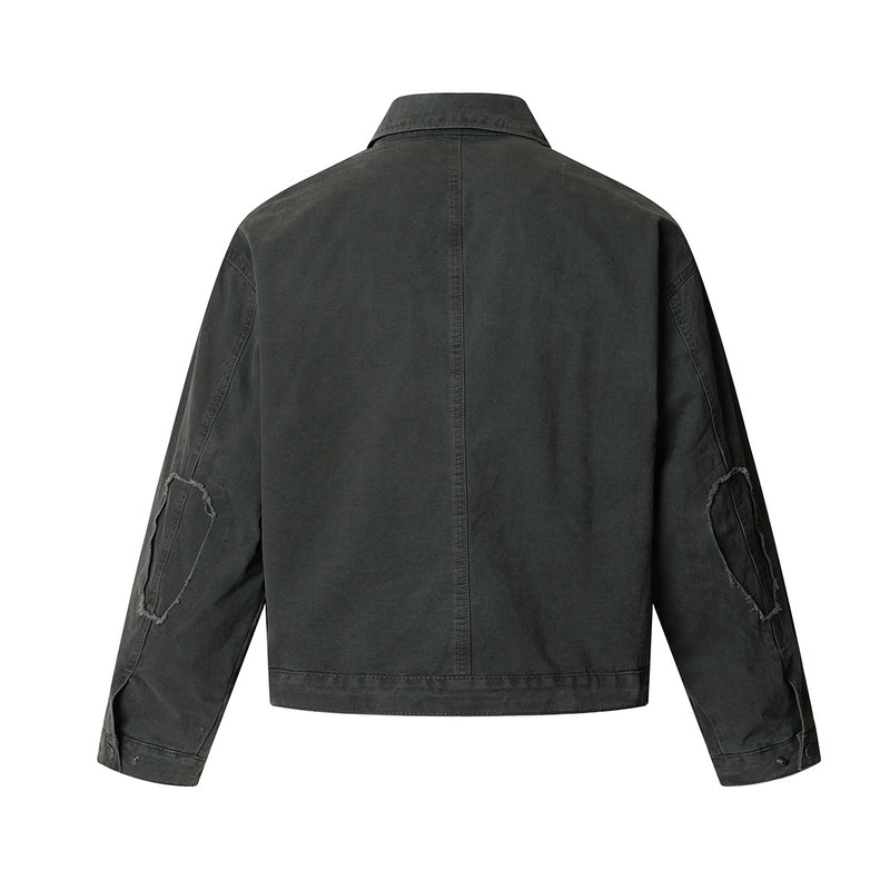 Veste Harrington boxy délavée – Col distressed vert militaire et coupe courte
