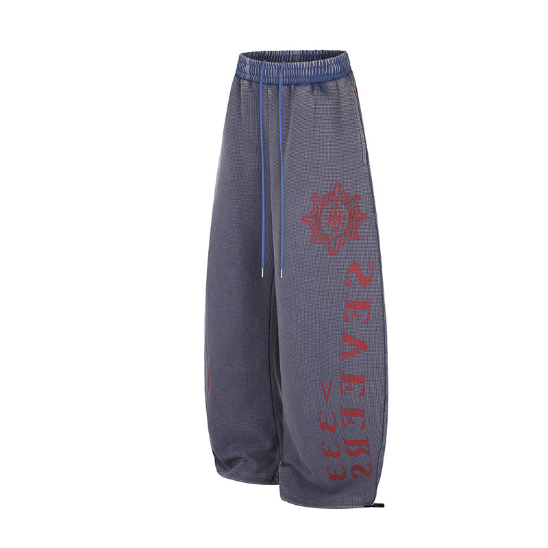 Pantalon de survêtement à jambes larges – Imprimé graphique vintage acid wash, coupe ample