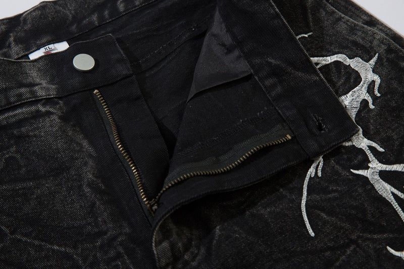 Jean baggy noir homme – Denim large brodé d'éclairs