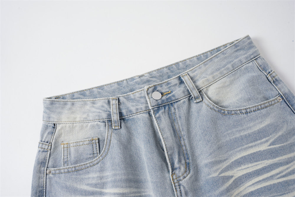 Men's Distressed Wide-Leg Baggy Jeans – Light Wash Vintage Punk Style