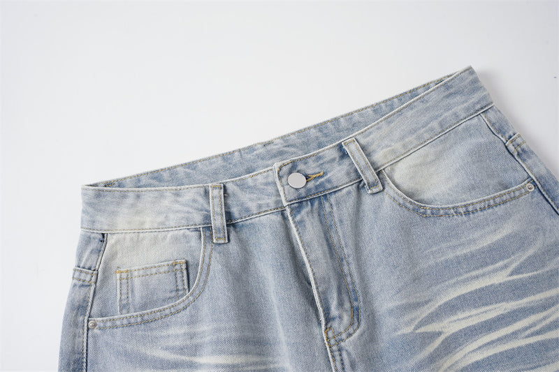 Men's Distressed Wide-Leg Baggy Jeans – Light Wash Vintage Punk Style