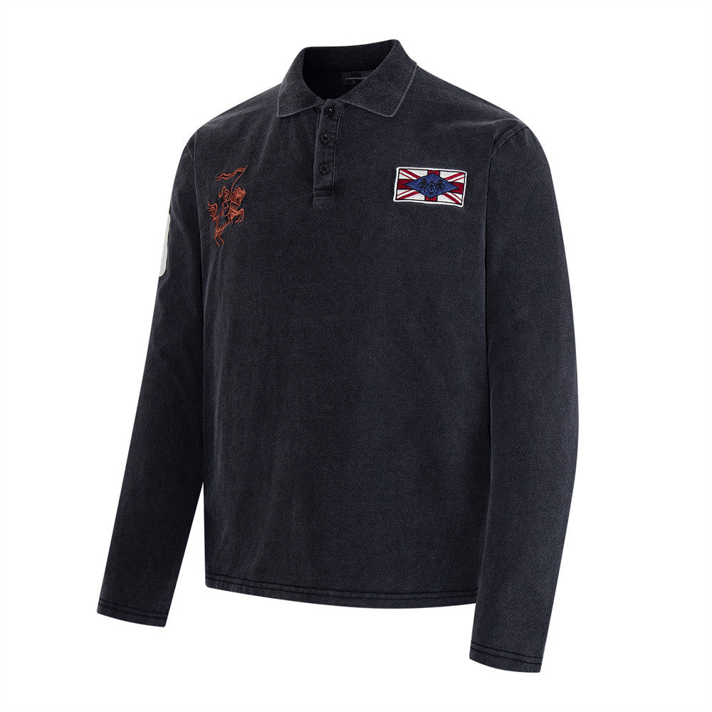 Long-Sleeve Polo Shirt with Western Region Embroidery & Union Jack Patch