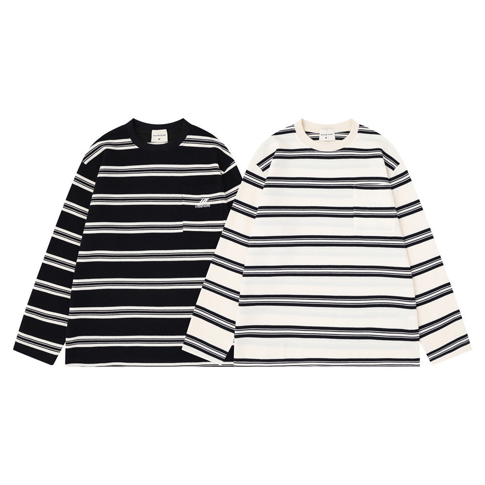 Striped Long Sleeve T-Shirt Men's Oversized Crew Neck Relaxed Fit