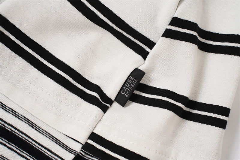 Oversized Striped Polo Shirt – Half-Zip Collar Short Sleeve Tee
