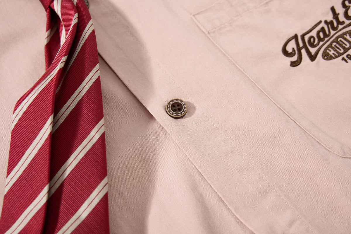 Tan Long Sleeve Shirt with Detachable Tie – Heart & Hook Embroidered Campus