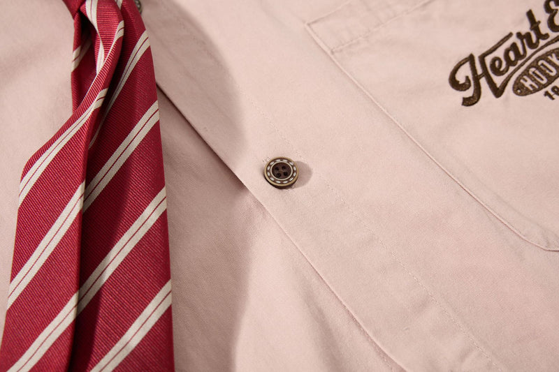 Tan Long Sleeve Shirt with Detachable Tie – Heart & Hook Embroidered Campus