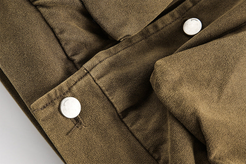 Blouson bomber homme en toile canvas délavée avec grandes poches cargo et col à boucle