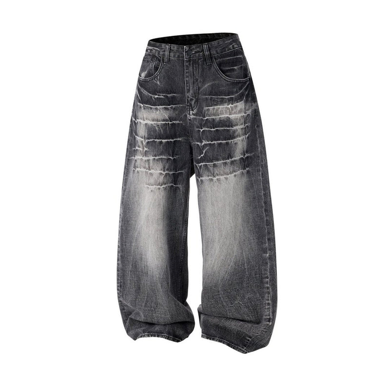 Baggy Dark Wash Jeans – Men's Wide Leg Vintage Punk Distressed Faded Denim