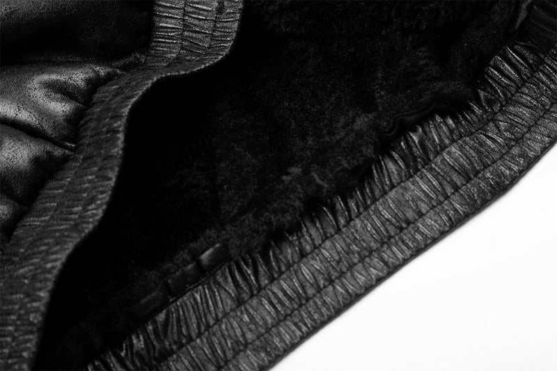 Black Faux Leather Bomber Jacket with Shearling Lining & Moto Hardware