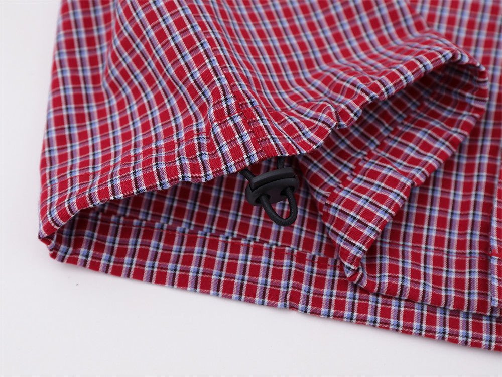 Men's Plaid Long Sleeve Oversized Button-Down Shirt with Drawstring Hem