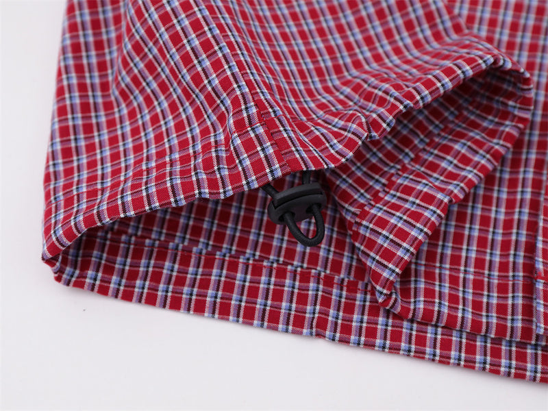 Men's Plaid Long Sleeve Oversized Button-Down Shirt with Drawstring Hem