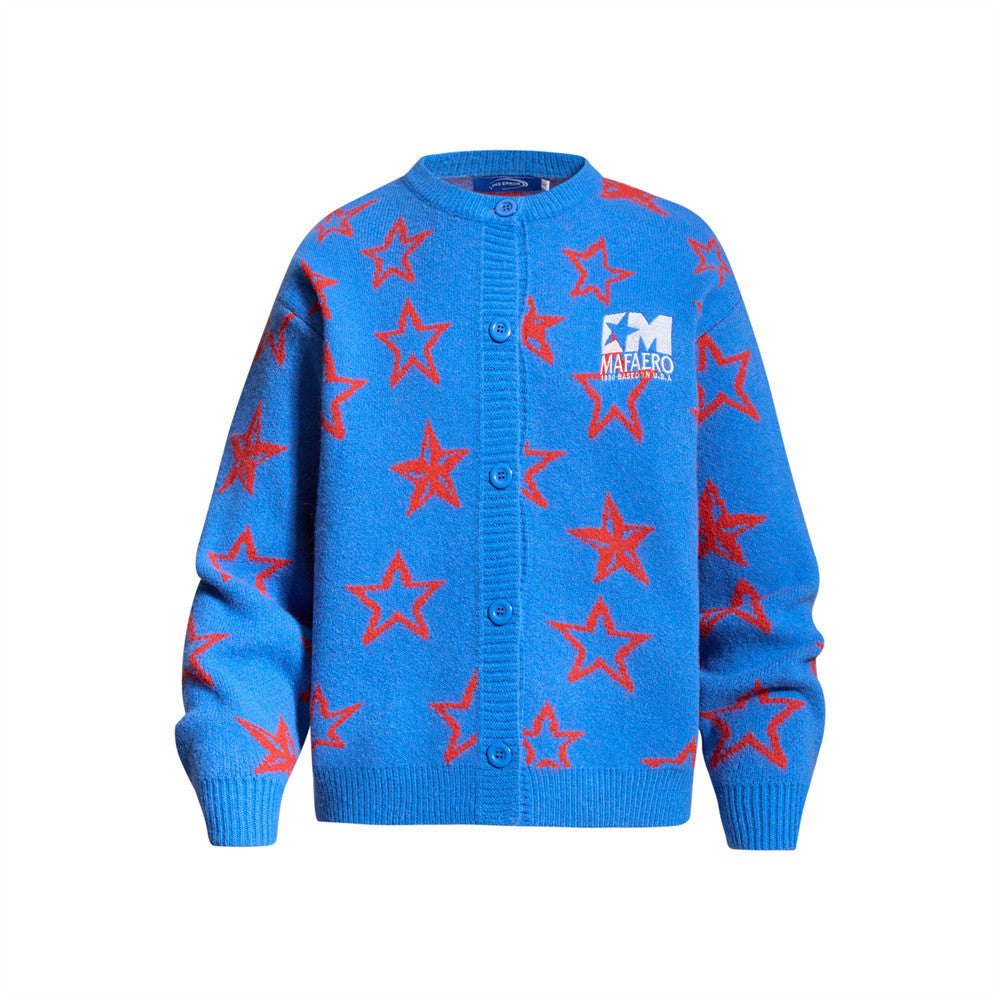 Gilet en maille à motif étoiles intégral – Coupe décontractée boutonnée