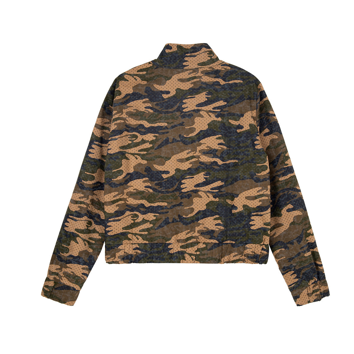 Veste zippée camouflage – Col montant, écusson Union Jack, coupe cropped