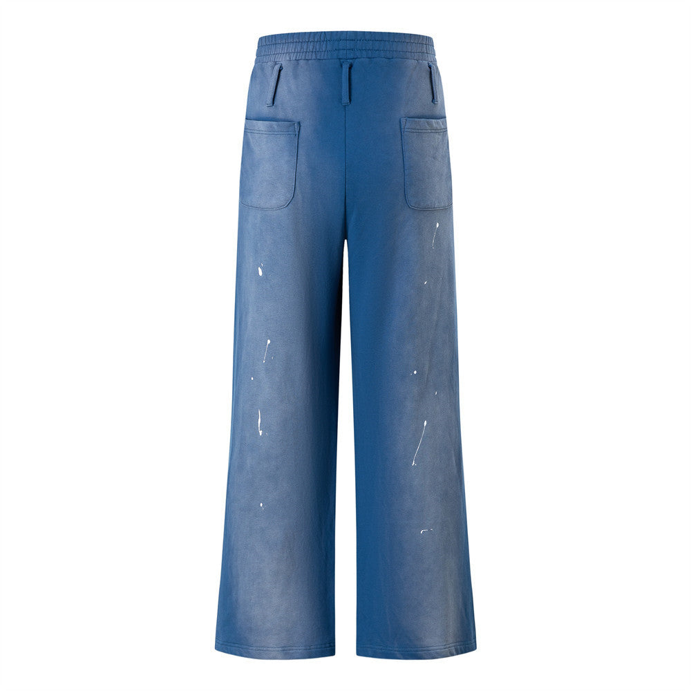 Paint Splatter Wide-Leg Sweatpants – Acid Wash Relaxed Fit Streetwear Pants