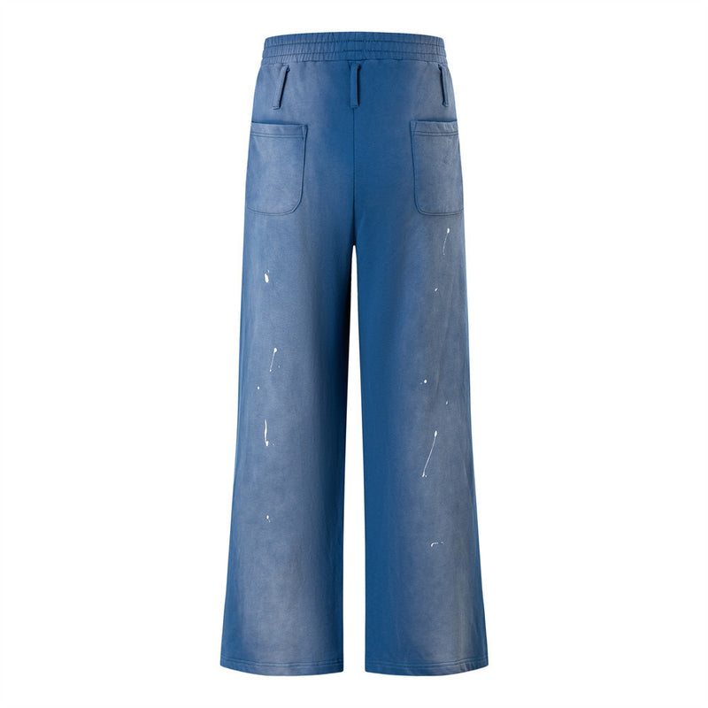 Paint Splatter Wide-Leg Sweatpants – Acid Wash Relaxed Fit Streetwear Pants