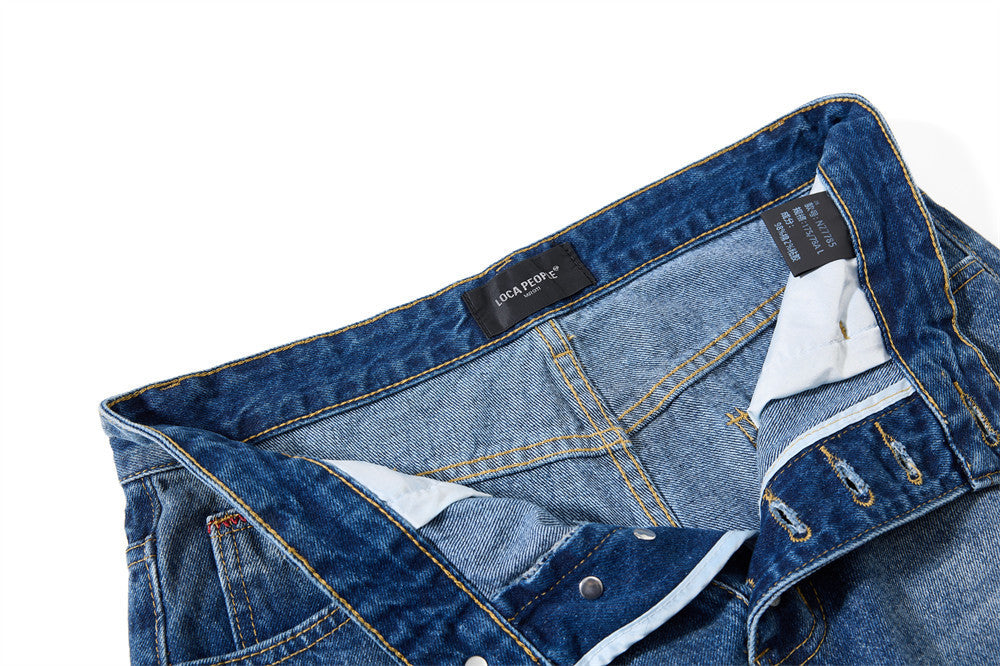 Baggy-Jeans mit weitem Bein – Knopfleiste, gewaschenes Dunkelblau, gerader High-Street-Schnitt