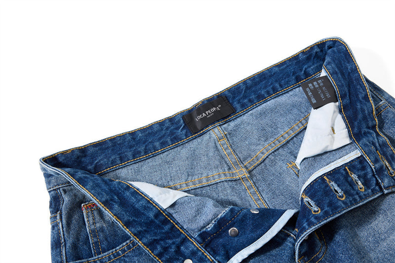 Baggy-Jeans mit weitem Bein – Knopfleiste, gewaschenes Dunkelblau, gerader High-Street-Schnitt