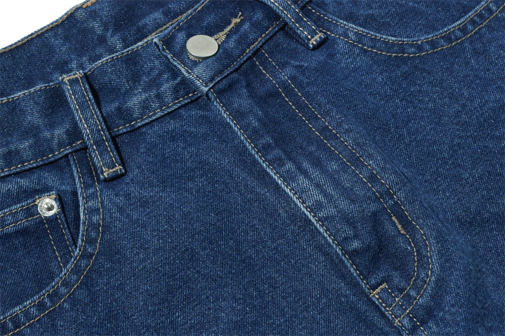 Men's Loose Fit Wide-Leg Jeans – Curved Baggy Silhouette in Dark Blue