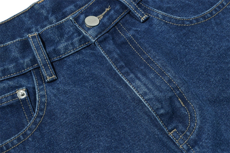 Men's Loose Fit Wide-Leg Jeans – Curved Baggy Silhouette in Dark Blue