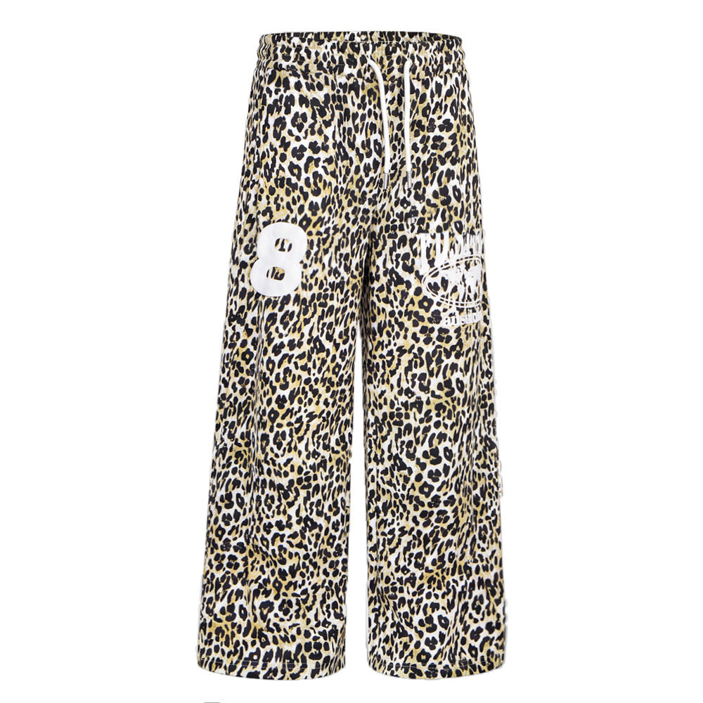 Pantalon de survêtement homme à jambes larges, imprimé léopard – Coupe décontractée avec cordon